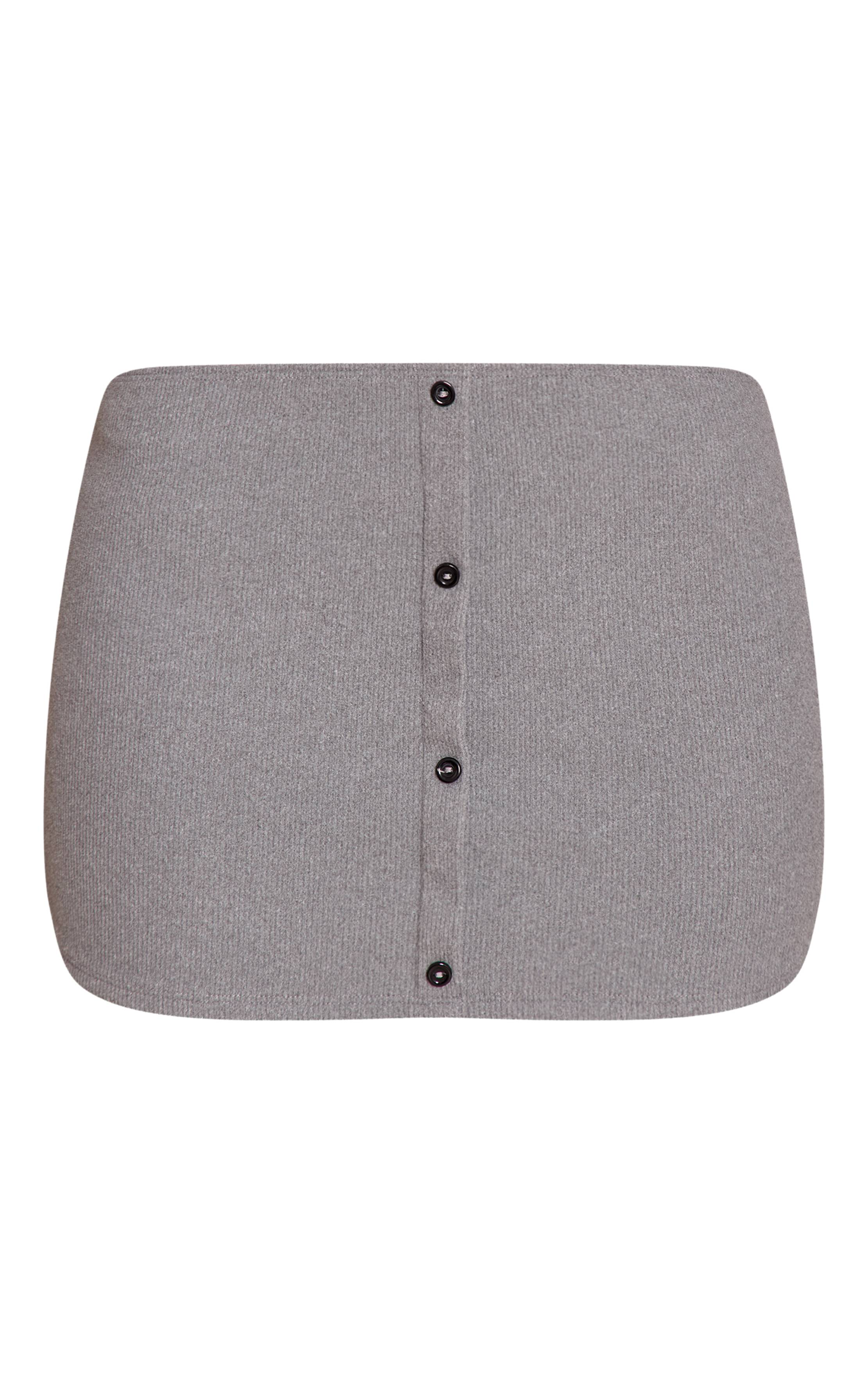 Gris Ensemble Jupe Mini Côtelée Brossée À Boutons