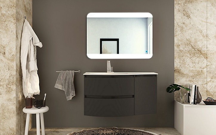 Meuble complément sous vasque graphite mat Vague 34 cm version droite