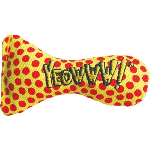 Brinquedo de erva-de-gato com estampa de bolinhas, amarelo/vermelho