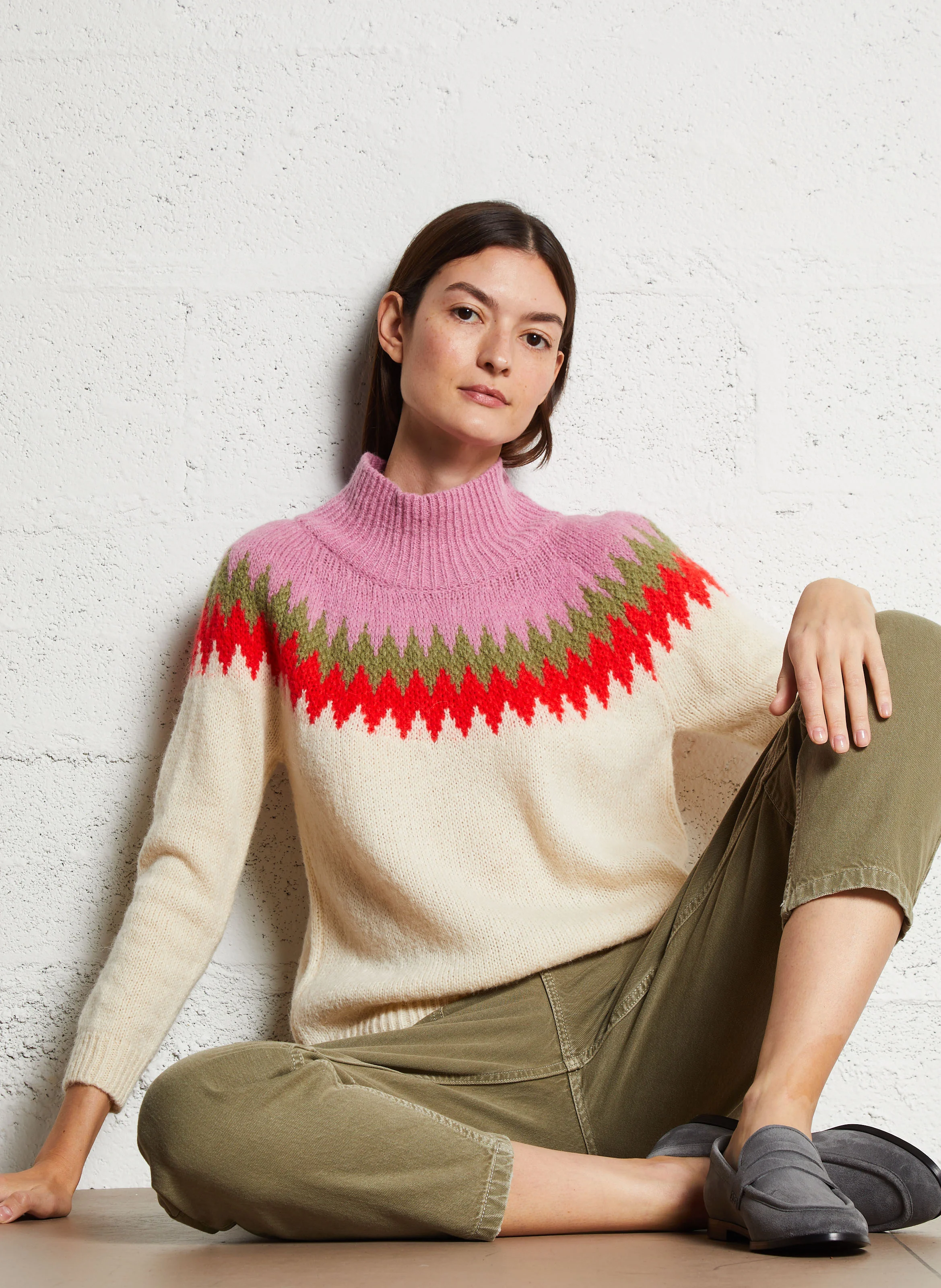 BAMBOLEO - Pull col cheminée droite en jacquard | Multicolore