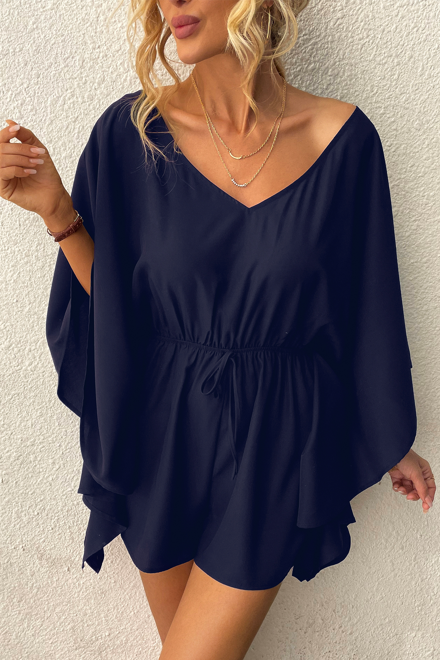 Combishort à manches kimono bleu