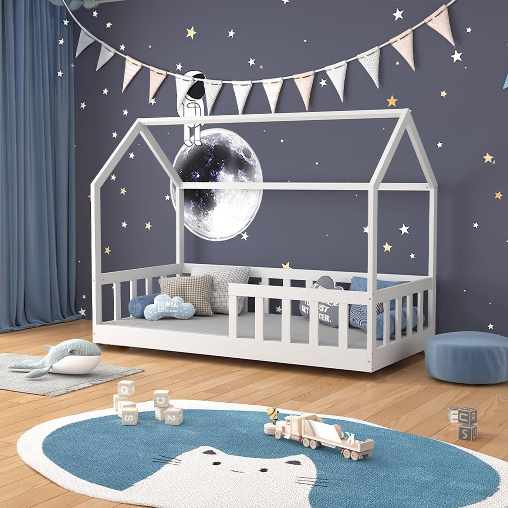 LIT CABANE BLANC BARRIERE 190X90CM