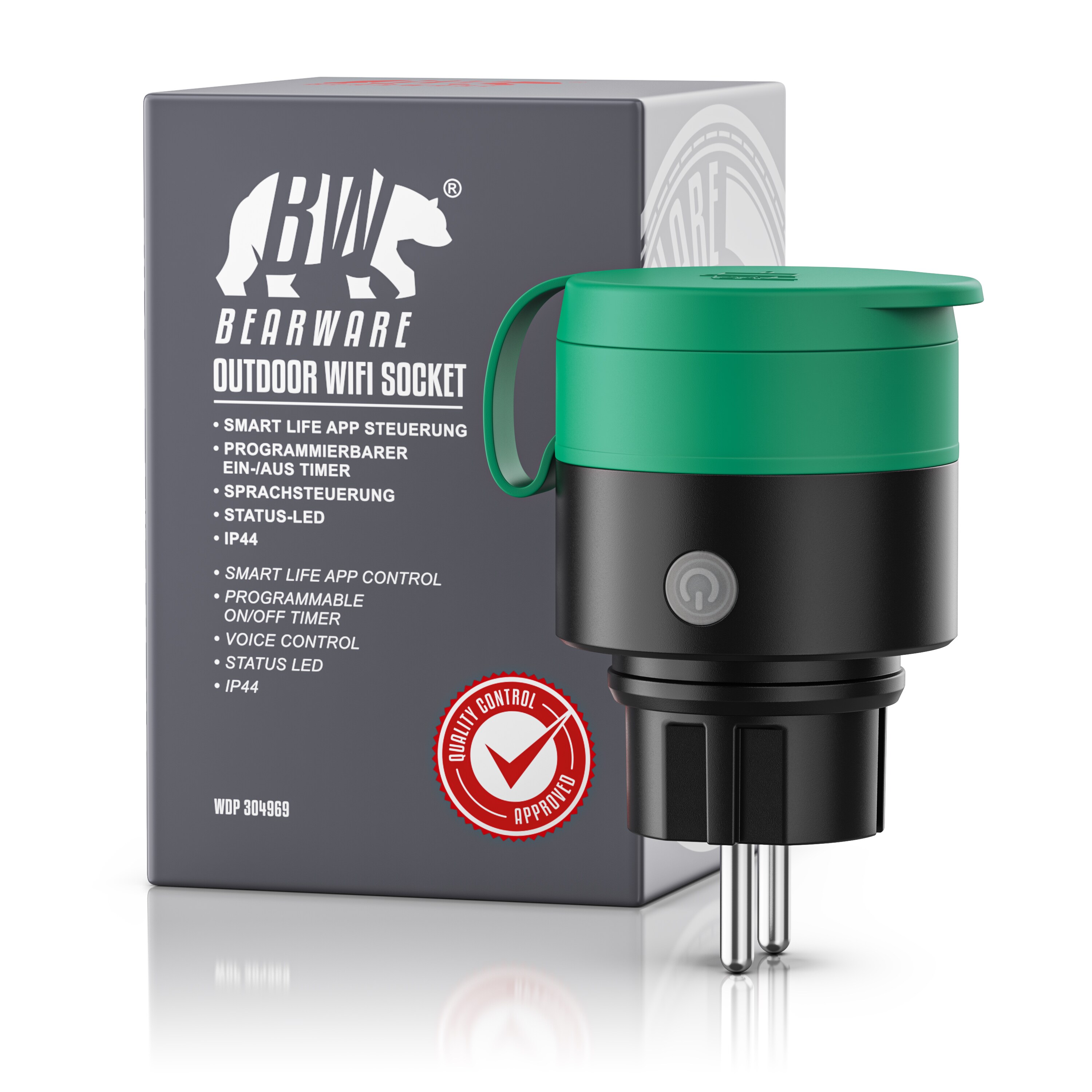 BEARWARE Wlan Steckdose Outdoor - Sprachsteuerung via Alexa oder Google Home - 2,4 Ghz WiFi - 3600 W - Smart Plug WiFi Steuerung per App Smart Life
