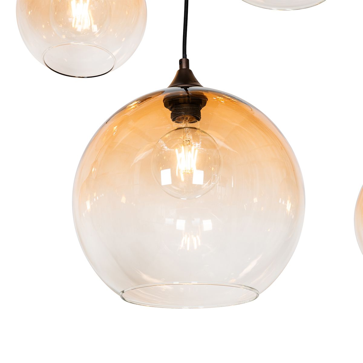 Art Deco hanglamp donkerbrons met amber glas 8-lichts - Sandra