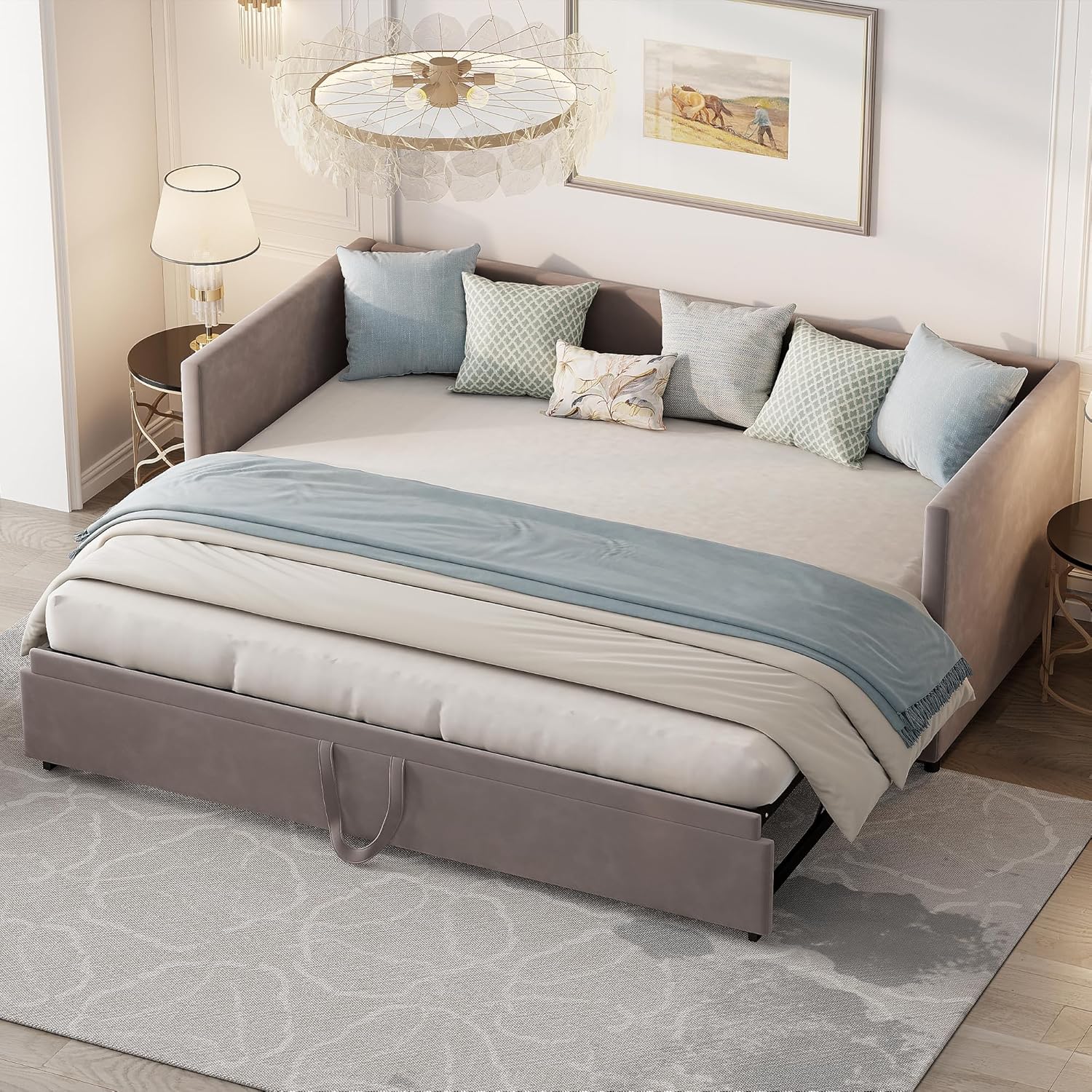 Schlafsofa 200cm Breit, Schlafcouch Ausziehbar, Schrankbett mit Sofa, Murphy Bed 90/180 x 200 cm, Polsterbett Tagesbett Ausziehbar mit Lattenrost, Doppelbett, Samtstoff, ohne Matratze (Grau)