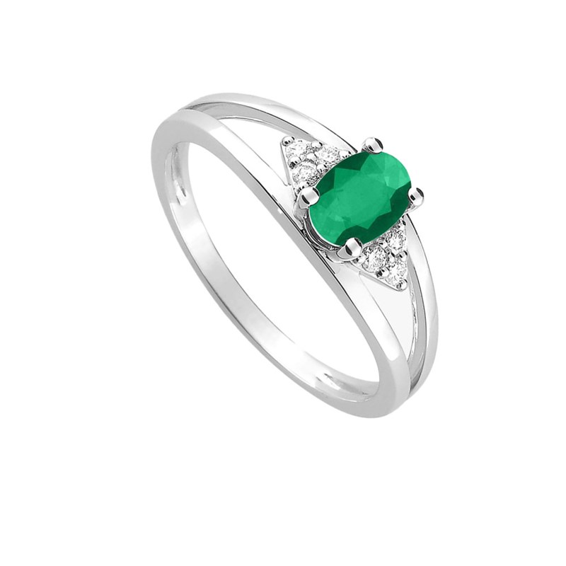 Bague Femme - Emeraude - Or 18 Carats - Diamant 0,08 Carats