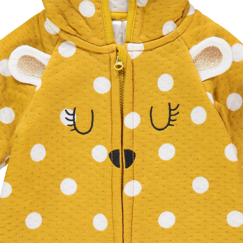Combinaison longue à pois doublée jersey pour bébé fille - Moutarde