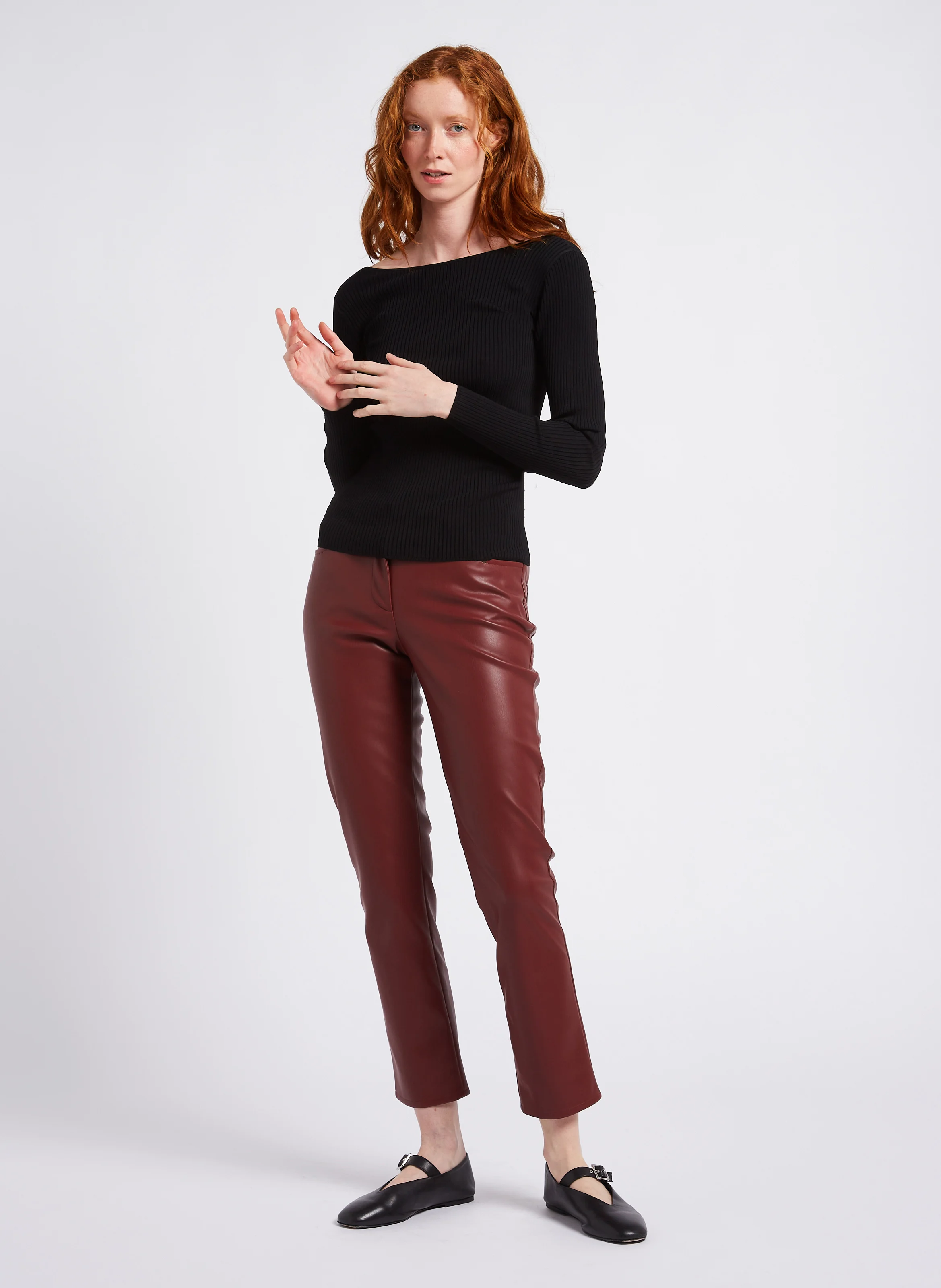 PHOEBE - Pantalon droit taille basse| Rouge