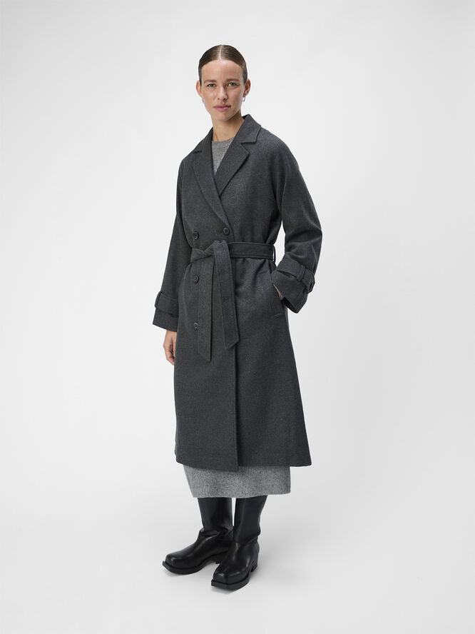 Object OBJKEILY L/S COAT NOOS Dark grey melange