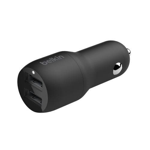 Dual USB-A Car Charger 24W w/Micro-USB Cable, Black
