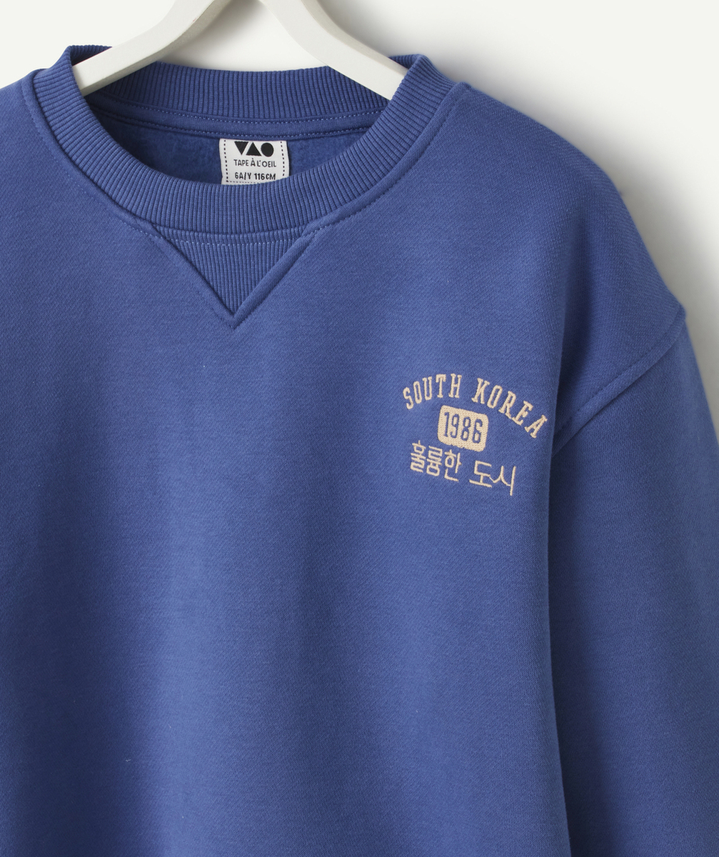SWEAT GARÇON EN FIBRES RECYCLÉES VIOLET AVEC MOTIFS THÈME KOREA