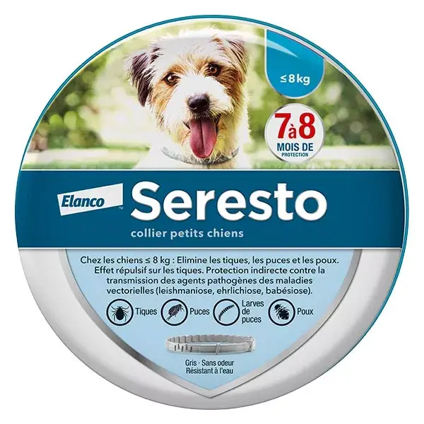 Coleira antipulgas e carrapatos Seresto para cães de pequeno porte - 8 kg (1 unidade)