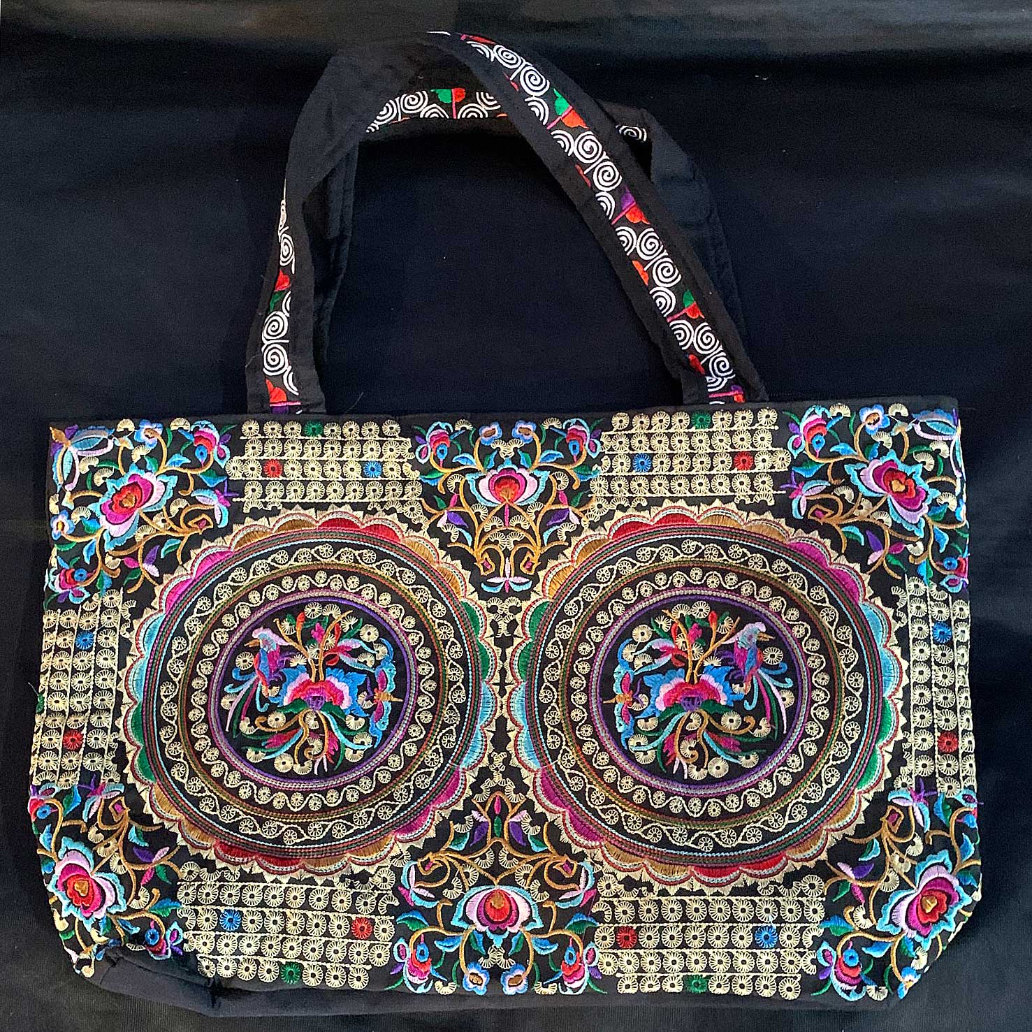 Shopper mit bunten Stickereien, schwarz, multicolor, B 50 cm, H 30 cm, L 14 cm günstig bestellen