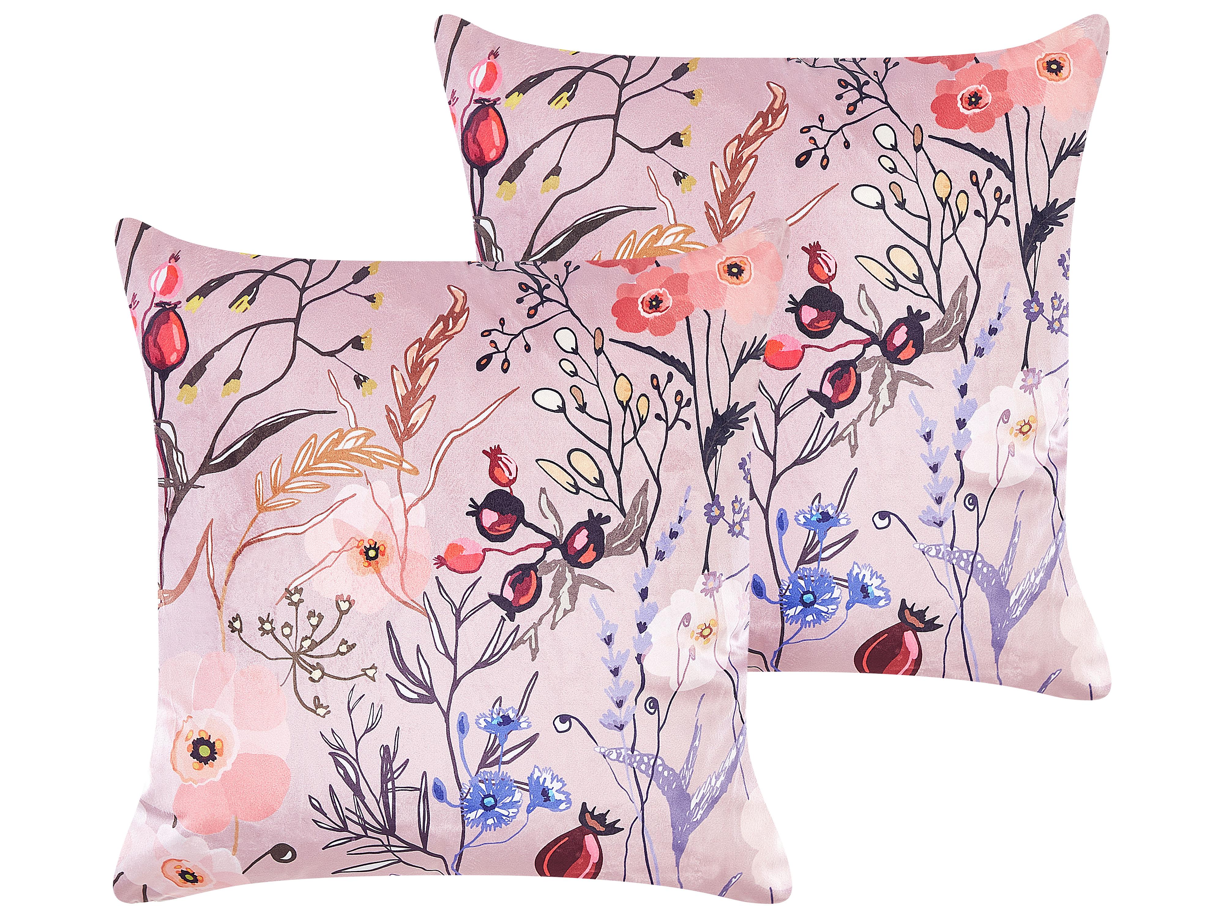 Set van 2 sierkussens ANEMONES Fluweel 45 x 45 cm Pastelroze bloempatroon