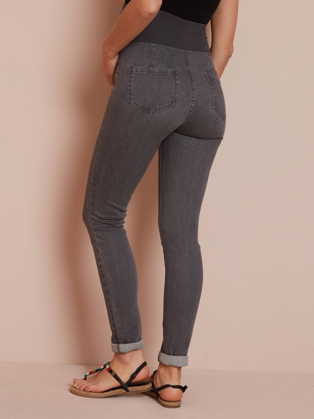Calças de maternidade lisas, super skinny, cinza escuro