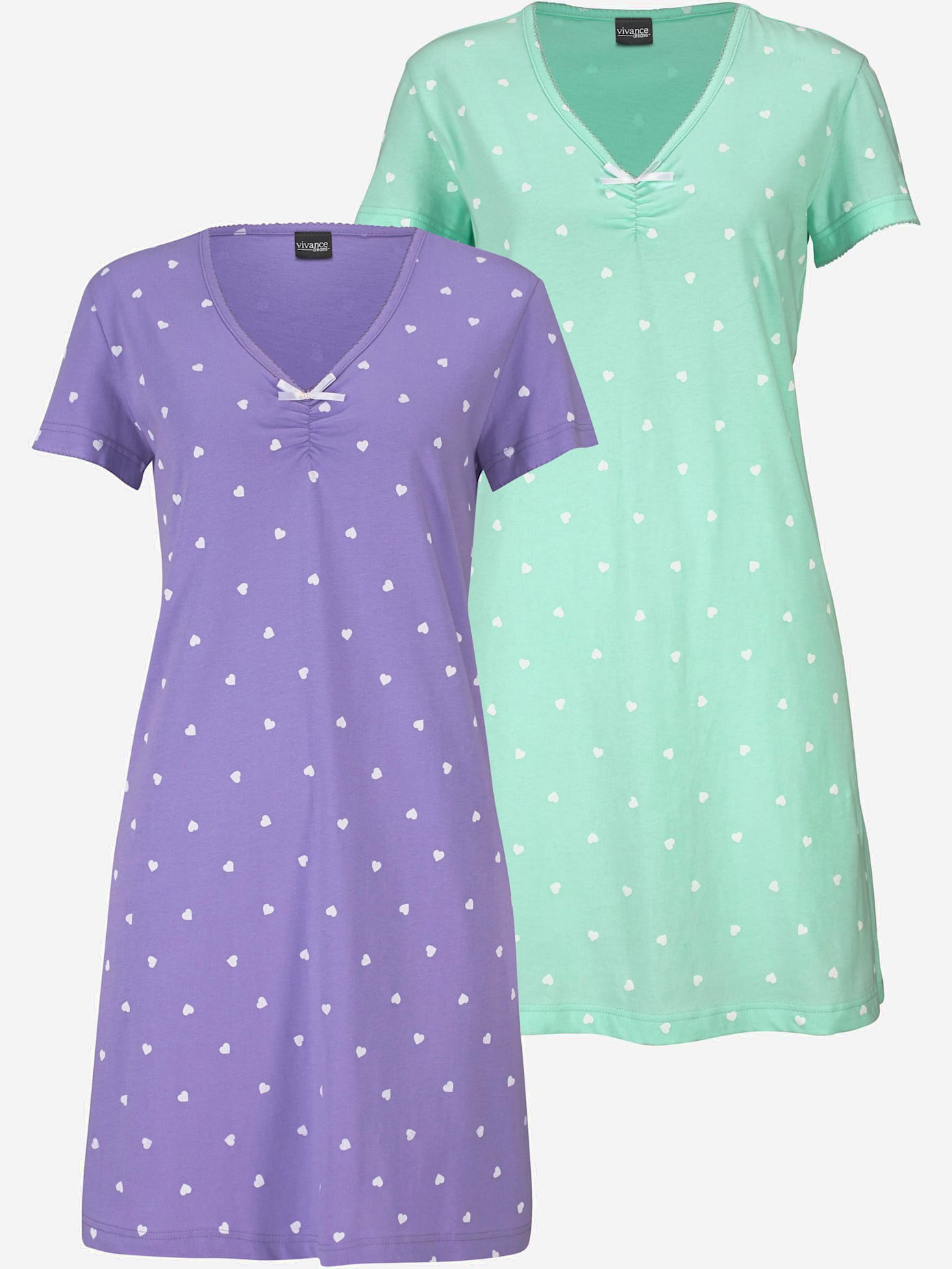 Lot de 2 chemises de nuit courte avec imprimé petits cœurs