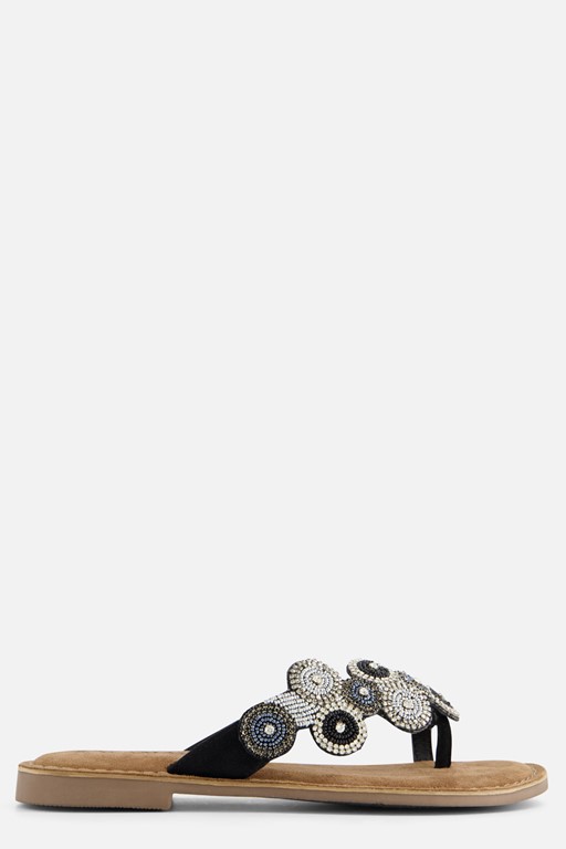 Lazamani Slippers Beads zwart Leer