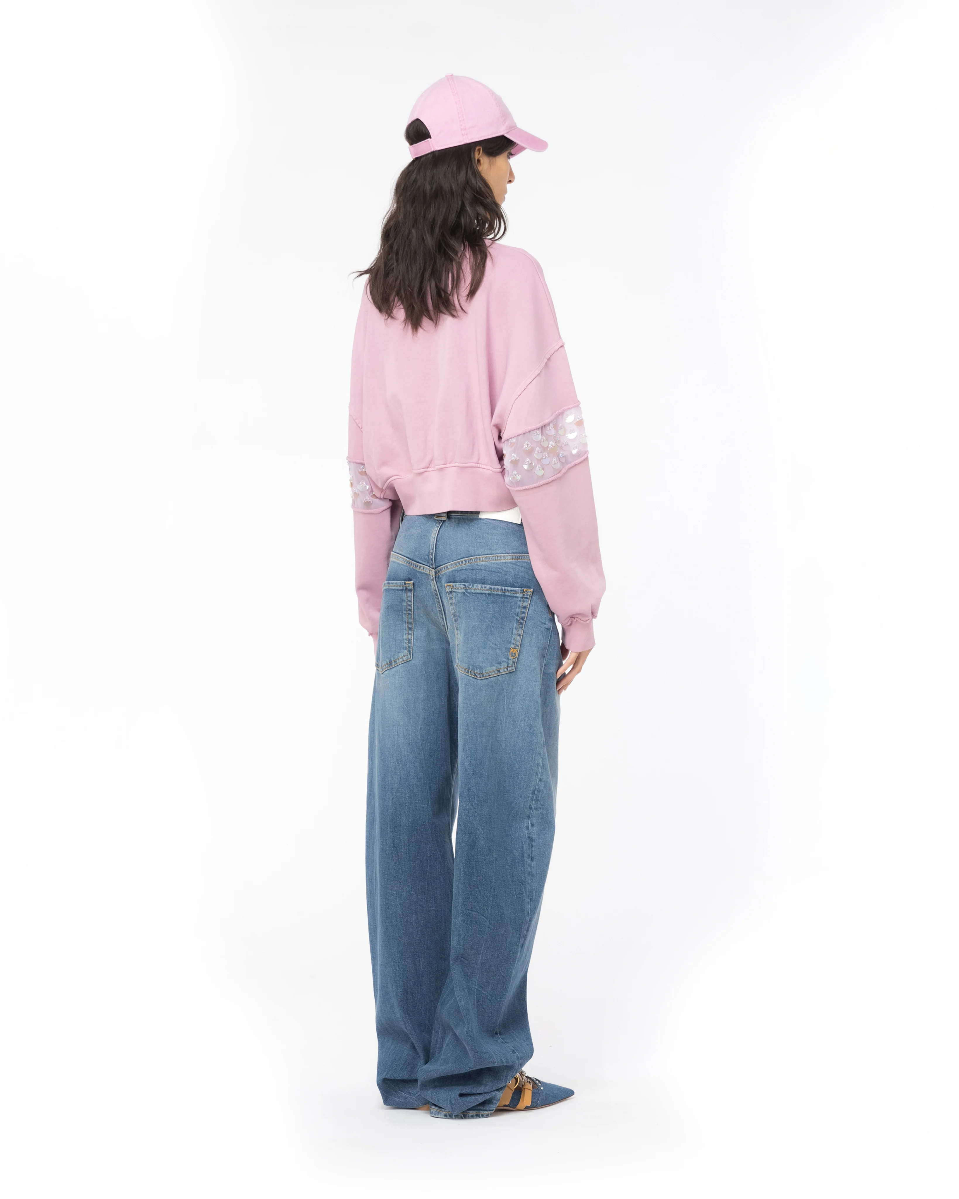 Sweat-shirt court brodé à la main | Violet