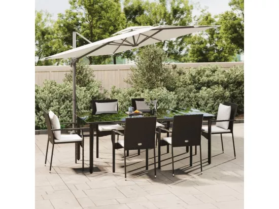 Ensemble à manger de jardin coussins 7pcs Noir Résine tressée