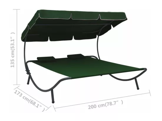 Lit de repos d'extérieur avec auvent et oreillers Vert