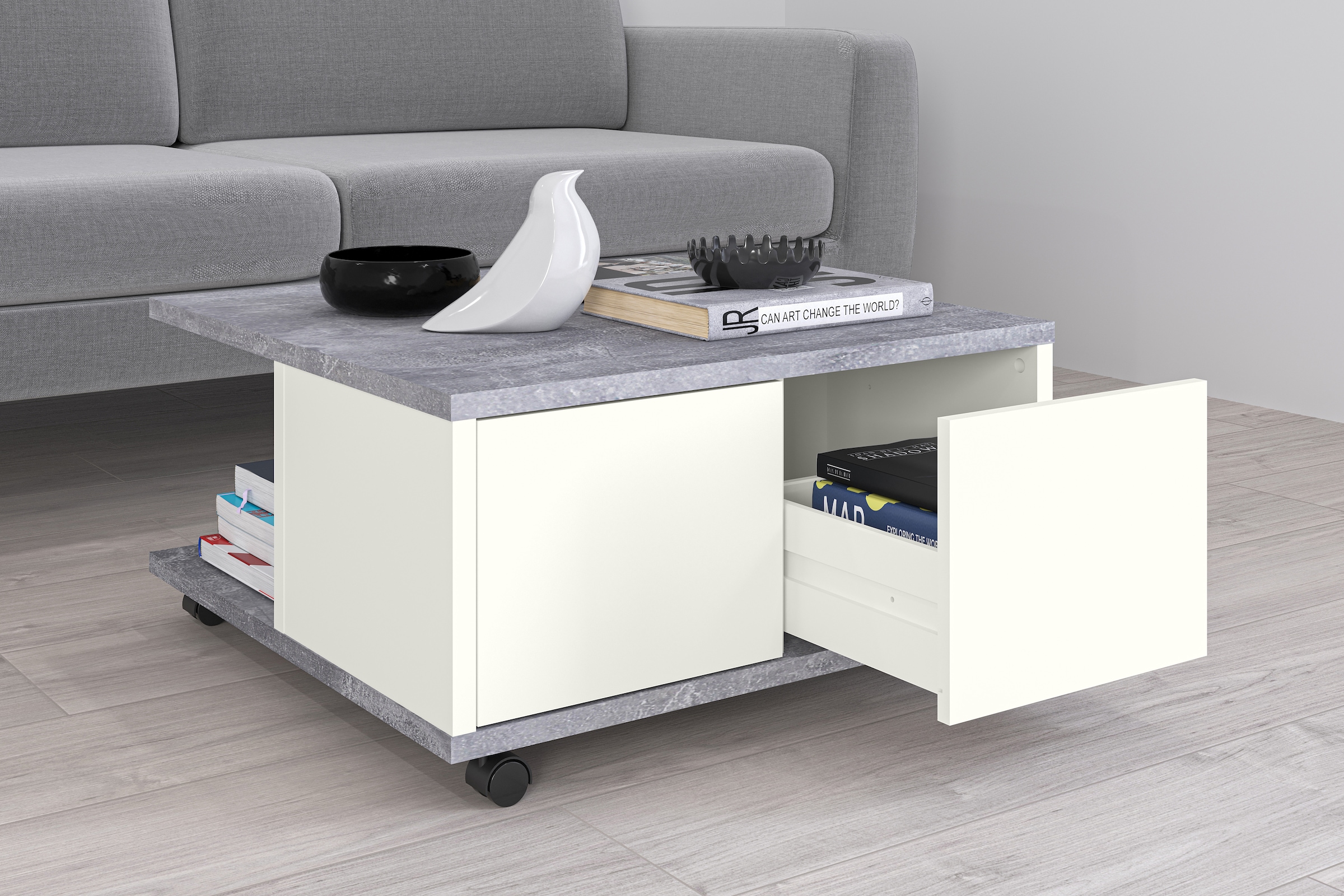FMD Couchtisch »Twin« Schubladen als Push-to-open, viel Staur. , mit Rollen, Breite: 70 cm