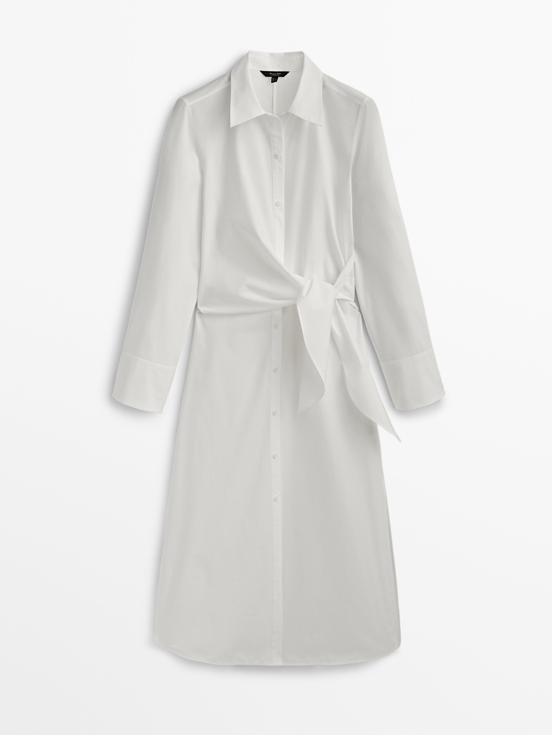 Vestido camiseiro nude com detalhes em popeline - BRANCO