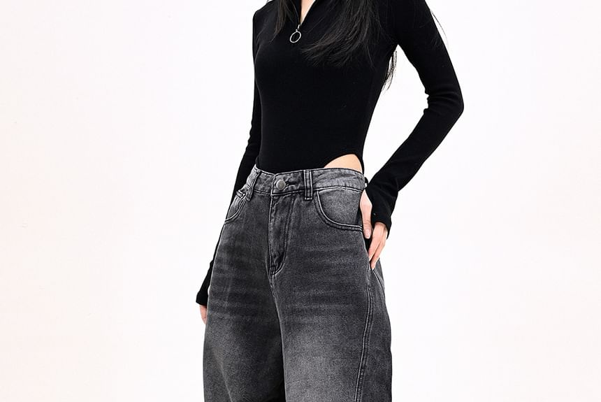 Moon City - High Waist Washed Wide Leg Jeans