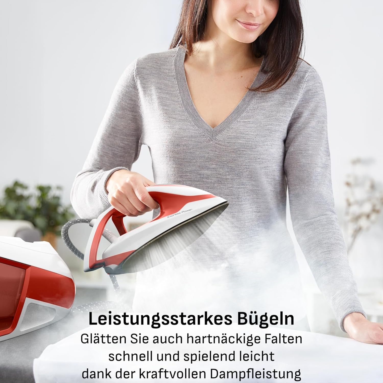 Tefal Express Power Dampfbügelstation, Kalk-Kollektor, Smart Temp-Technologie, 420 g/Min. Dampfstoß, 6,3-Bar-Druck, Eco-Modus, 1,8 L Wassertank, Bügeleisen mit Dampfstation, terrakotta, SV8110