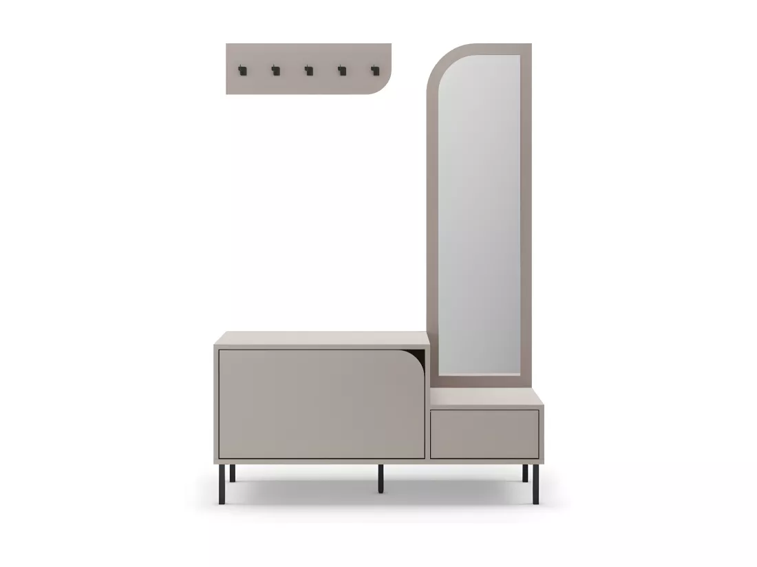 Silvar - Meuble d'entrée 2 portes avec miroir et portant en bois et métal H172cm - Beige