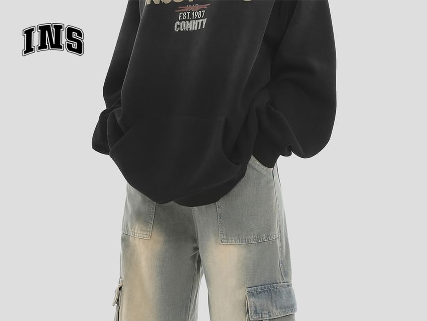 INStudio - Mid Rise Pocket Detail Washed Wide Leg Jeans