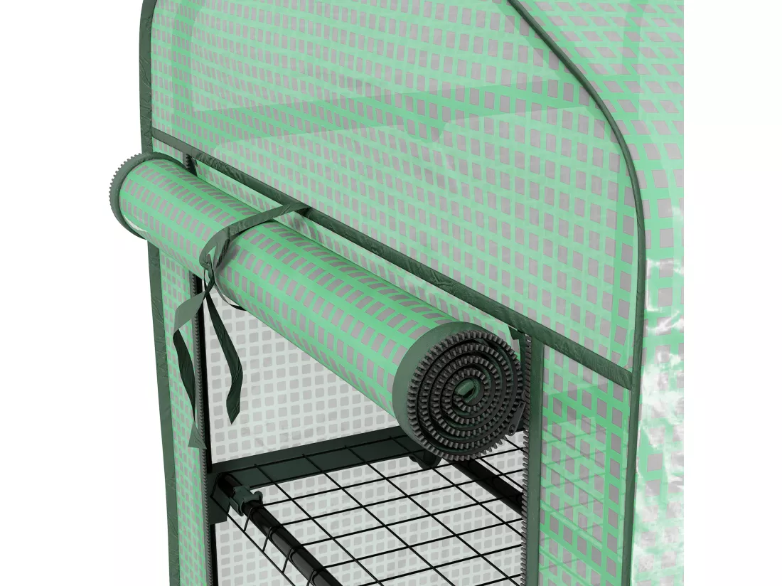 Mini serre de jardin 3 étagères porte enroulable 4 roulettes PE