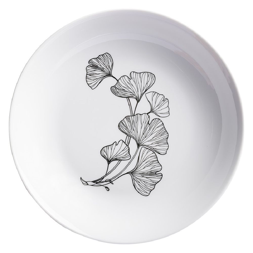 Assiette creuse décor fleur blanc noir