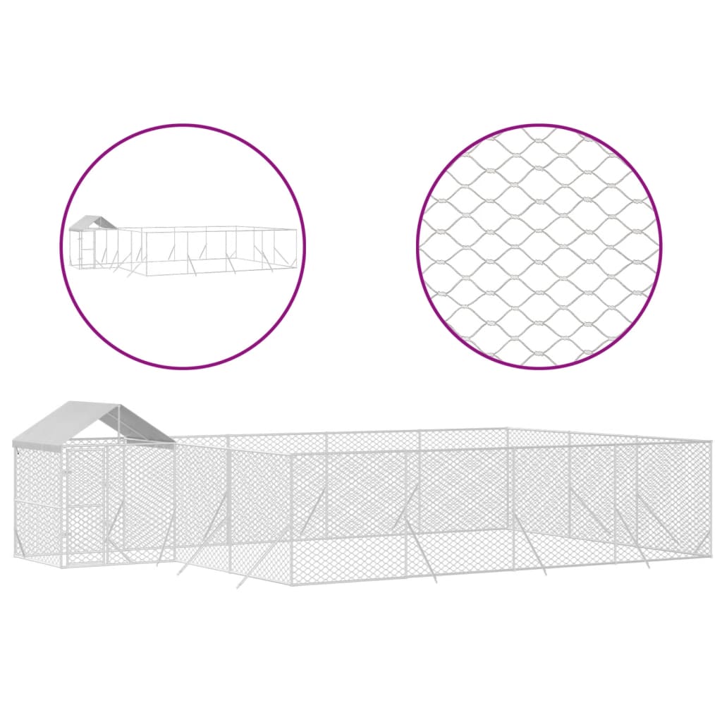 Canil externo para cães vidaXL com telhado, aço galvanizado, prata, 10x8x2,5m