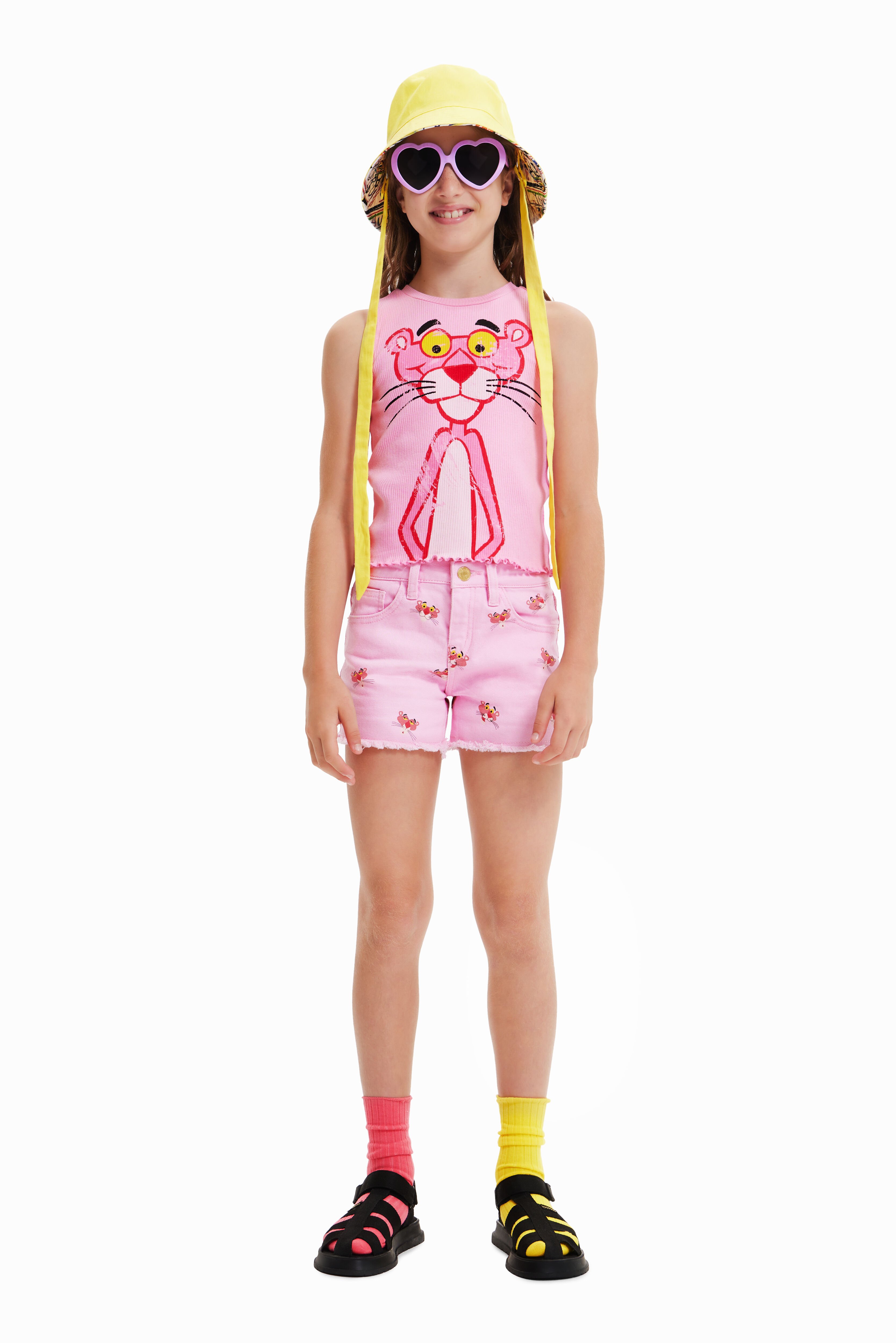 T-shirt Panthère rose tissu côtelé