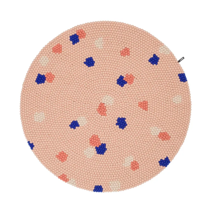 myfelt - Terra Rose Filzkugelteppich, Ø 140 cm, rosé / coral / weiss / kobaltblau