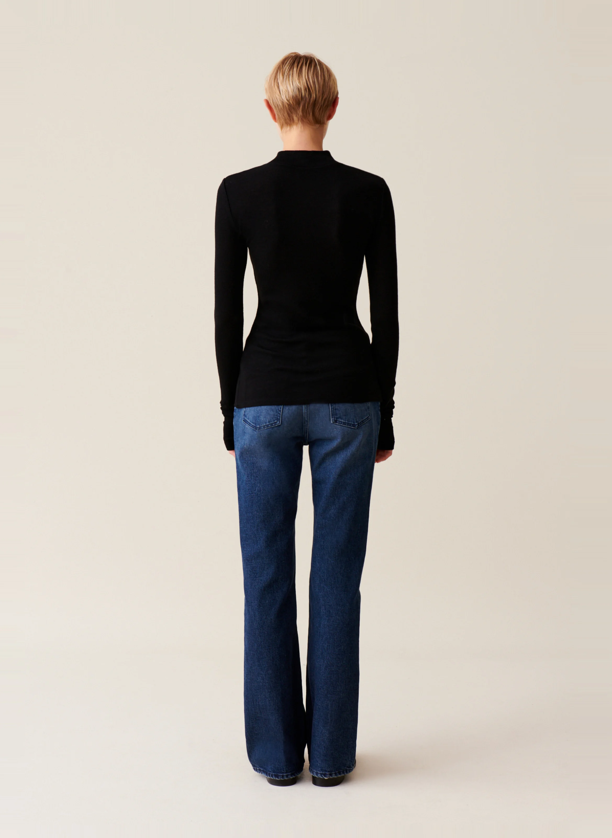 Top en laine manches longues | Noir