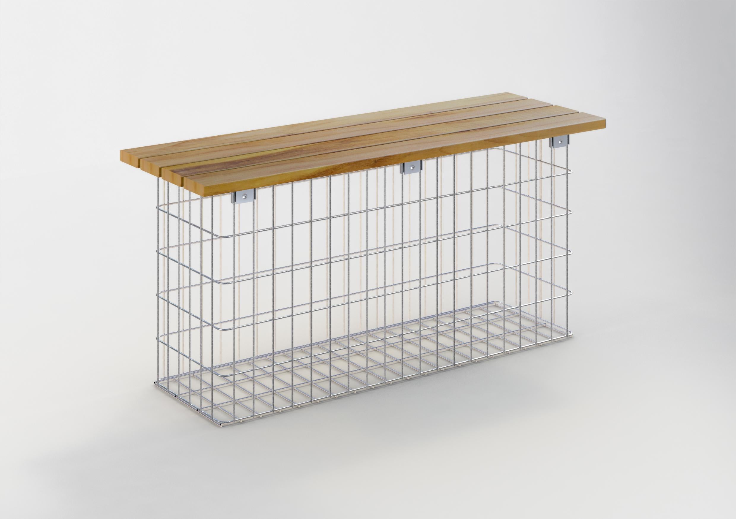 Gabiona Gartenbank 102 x 50 x 32 cm TEAK MW 5 x 10 cm, feuerverzinkt