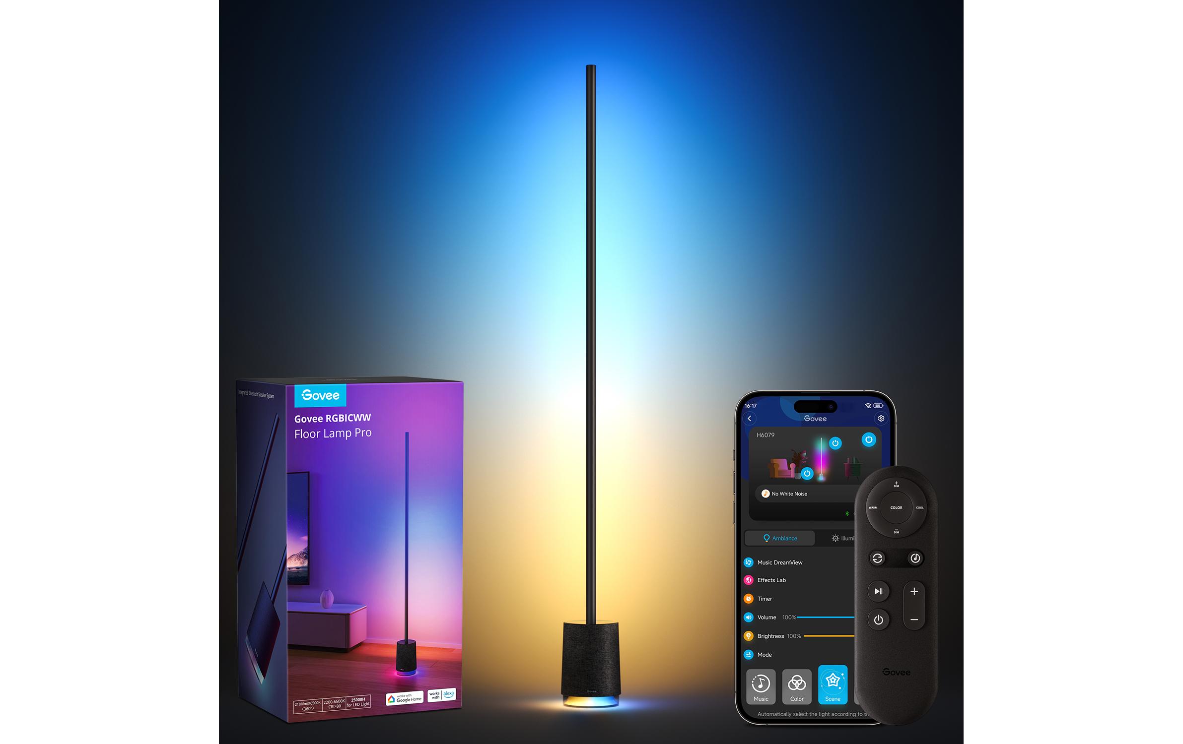 Lyra RGBICWW Eck-Stehleuchte mit Lautsprecher, Grau<br>Smarte Stehleuchte im modernem All-in-One-Design