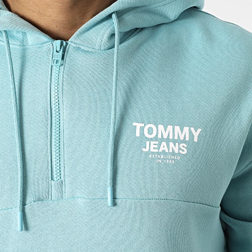 Sweat Capuche Col Zippé Tommy Tape 2934 Turquoise