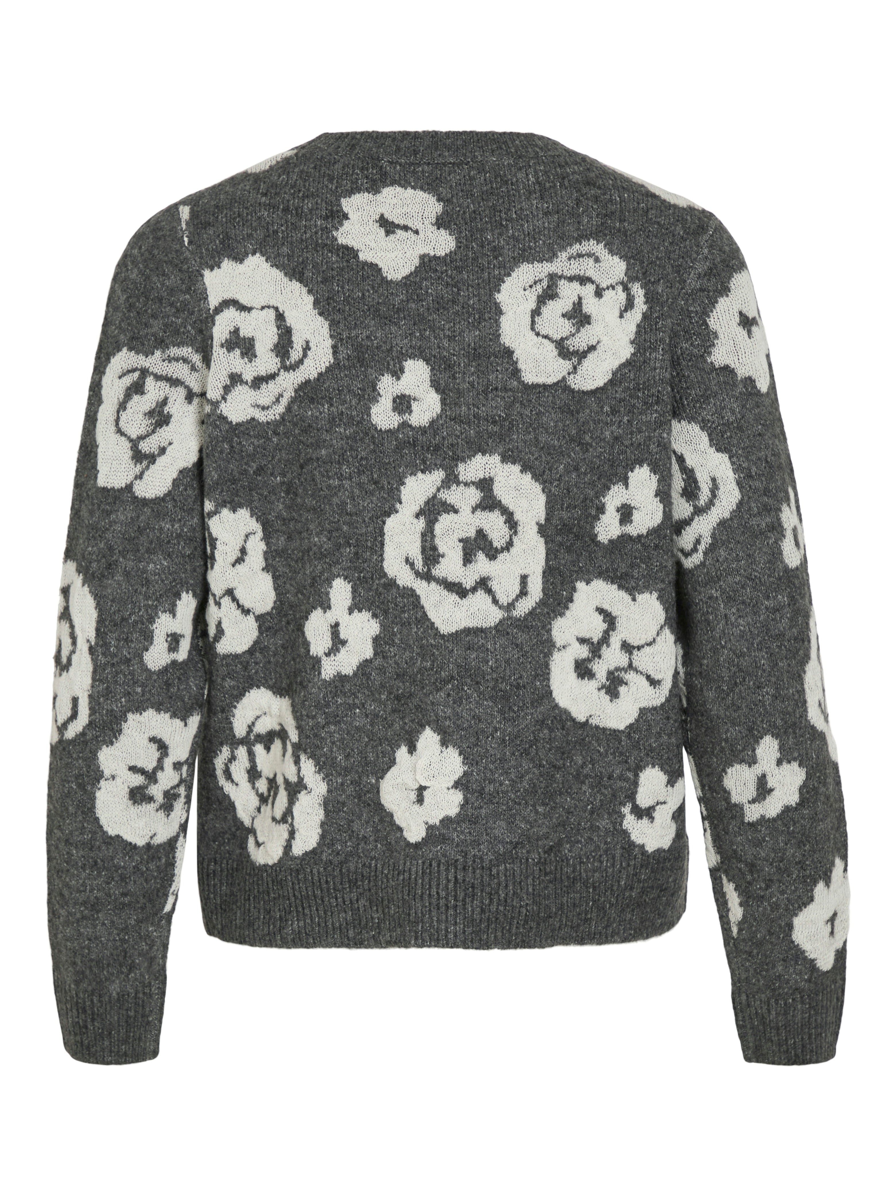 Vila  Visiya O-Neck L/S Jaquard striktrøje - Medium Grey Melange