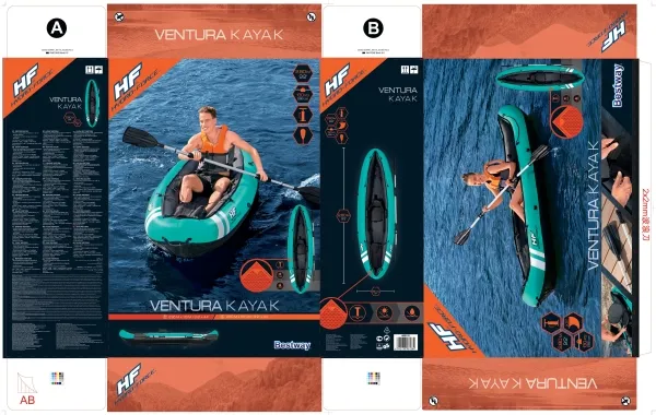Bestway 65118 - Oppustelig kajak - 1 person(er) - 100 kg bæreevne, ISO 6185, Sort / Turkis, Nylon, Polyvinylchlorid (PVC)