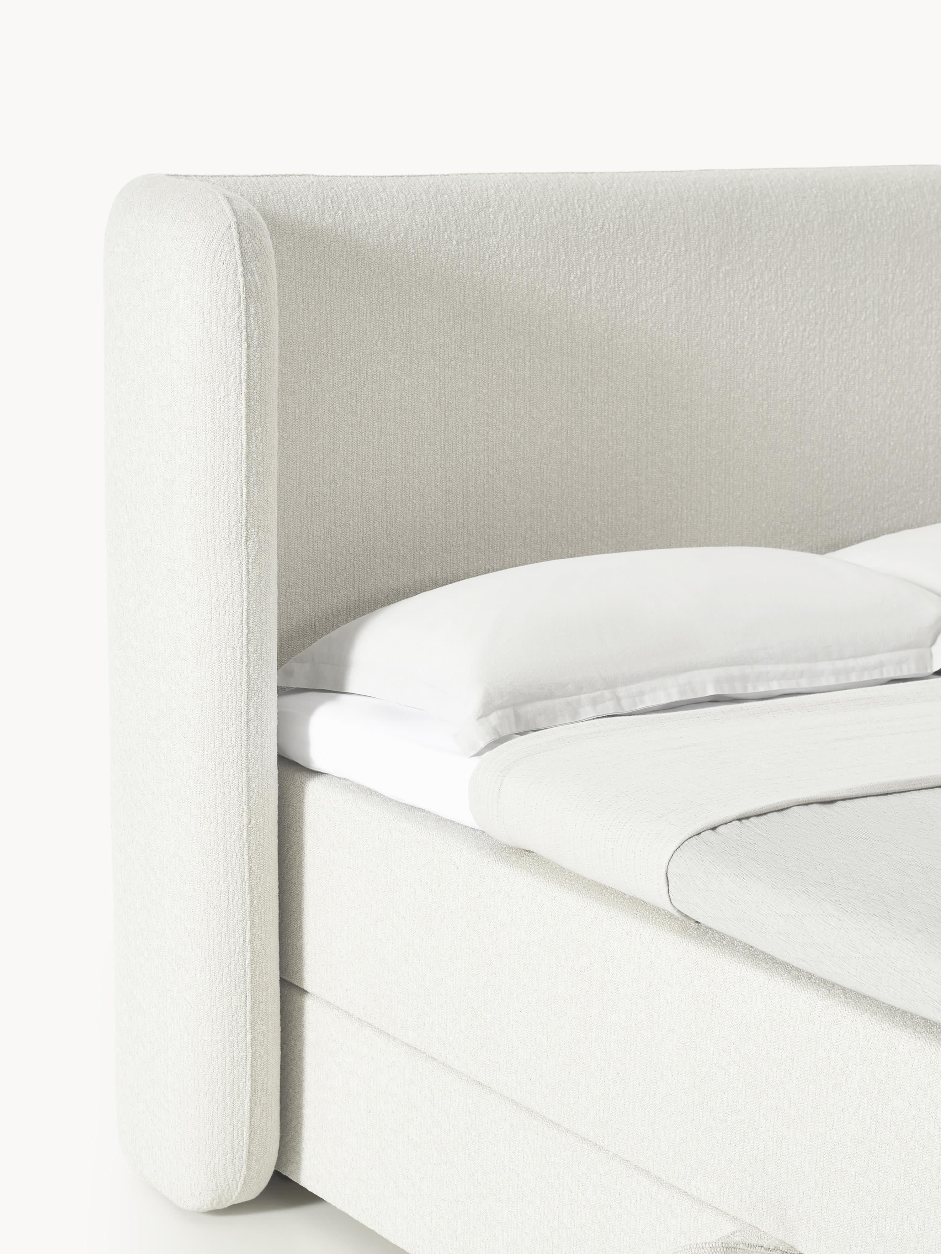 Bouclé boxspring bed Perla met opbergruimte