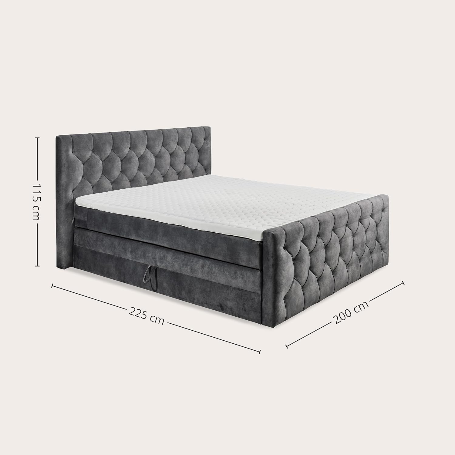 CASHFIELD 8 Boxspringbett mit Bettkasten 180x200, Anthrazit - Bequemes Doppelbett mit 7-Zonen-Federkern Matratze & Kaltschaum Topper mit Klimaband - 200 x 113 x 225 cm (B/H/T)