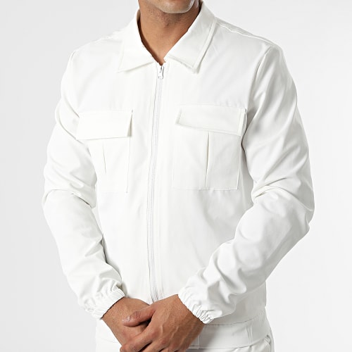 Ensemble Veste Zippée Et Pantalon Cargo AB327 Blanc