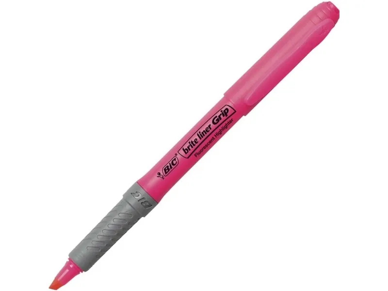 Overstregningspen BIC Highlighter Grip pink med skrå spids - (12 stk.)