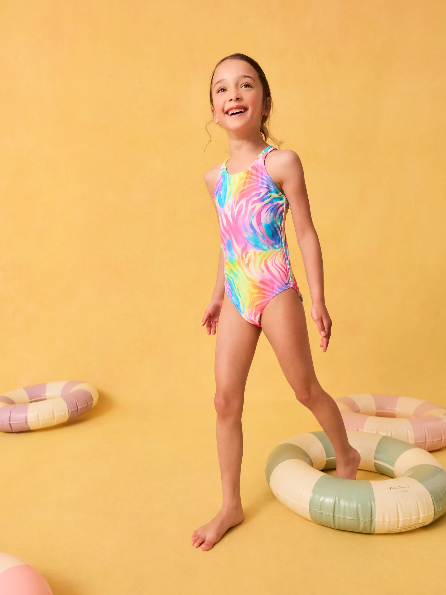 Regenboogzebra - Badpak met dubbele bandjes (3-16jr)