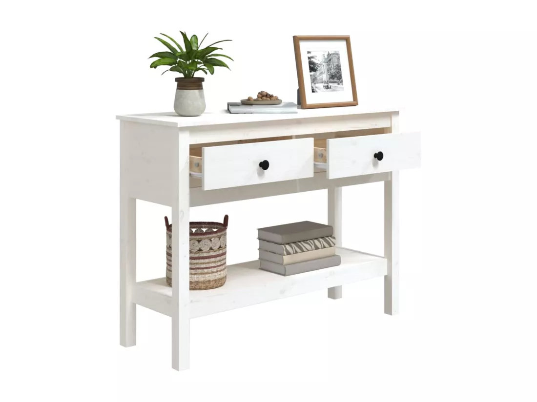 Table console Blanc 100x35x75 cm Bois massif de pin