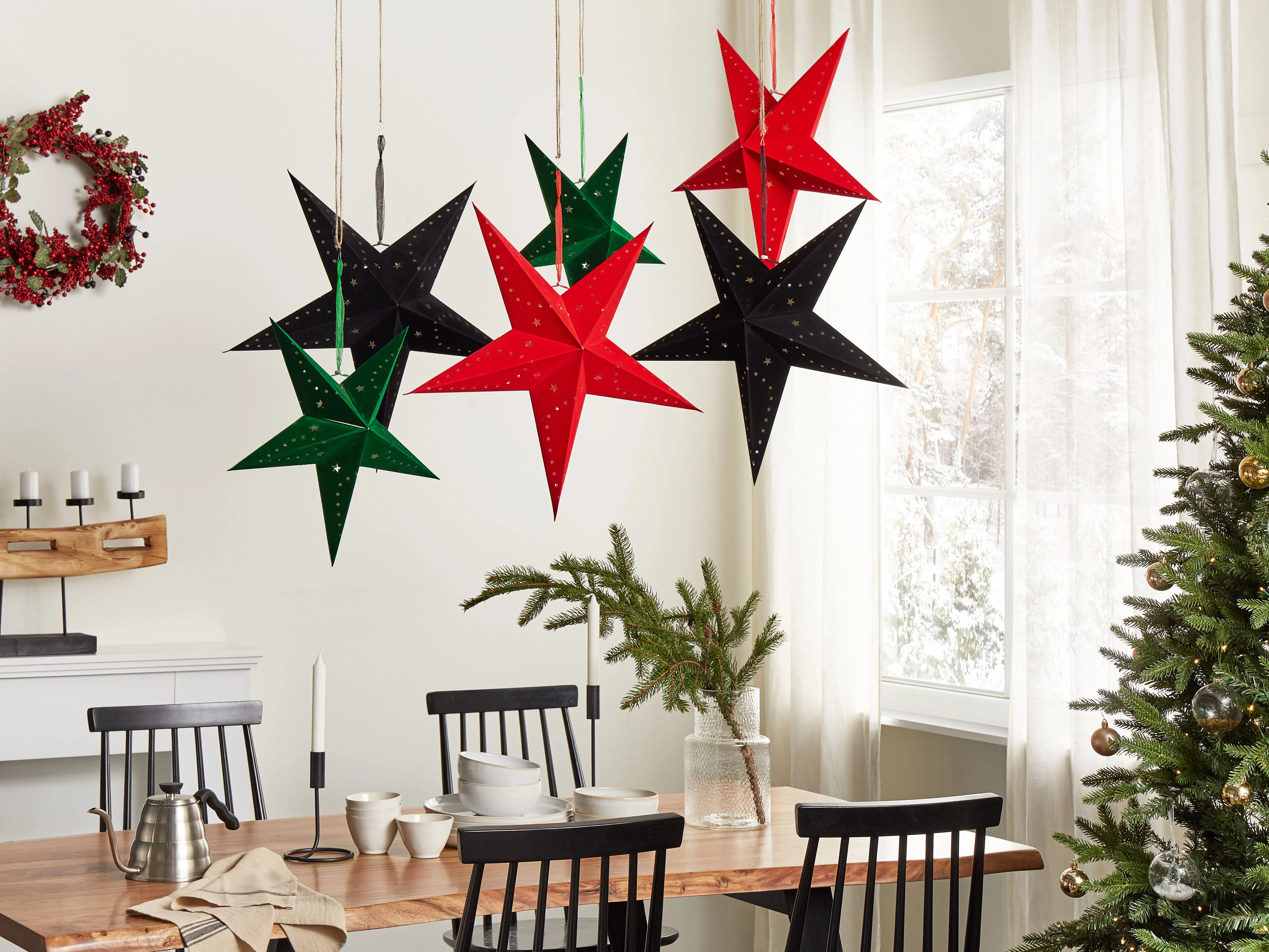 Set van 2 hangende decoraties LED MOTTI Ster 60 cm Zwart