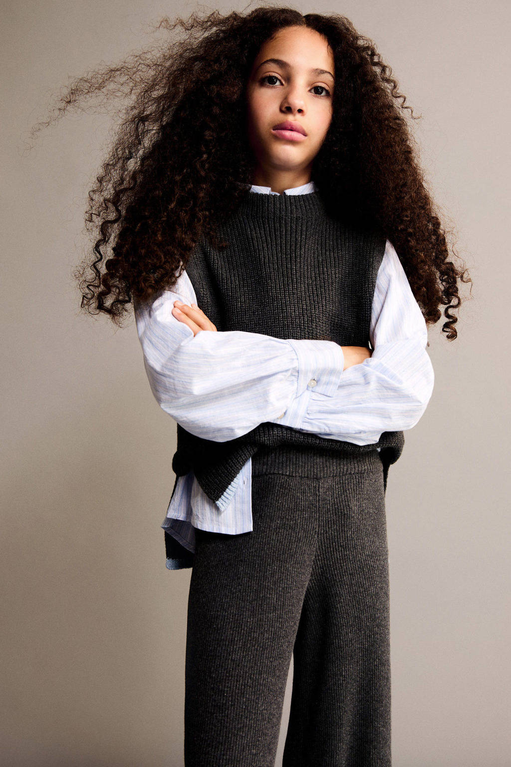 Mango Kids wide leg casual broek antraciet