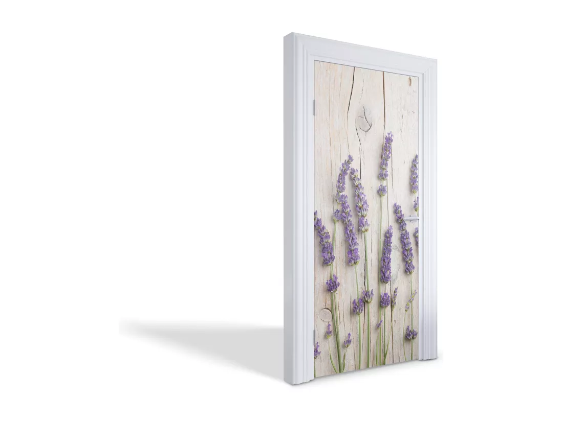 Papier peint photo pour portes intérieures - Lavande sur bois 95x205 cm